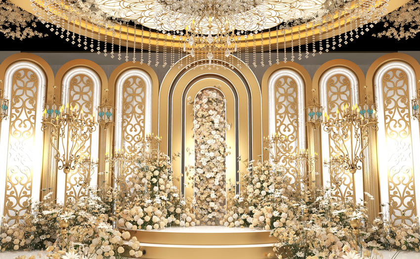 陇川香槟色调婚礼堂效果展示